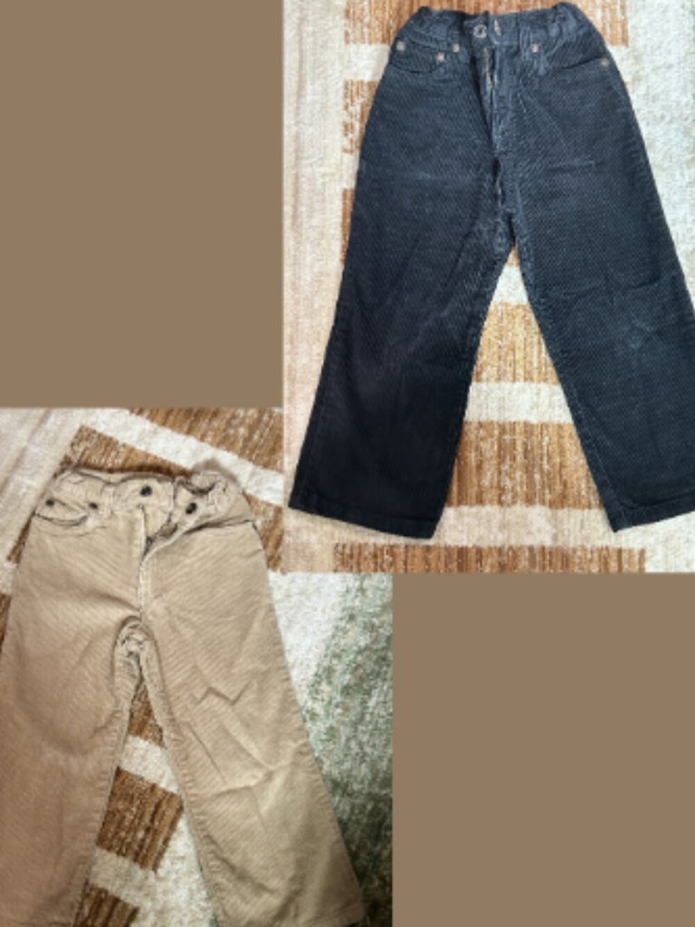 Pair of 3T J Khaki Corduroy Kids Pants, One Tan Pair, One Black Pair